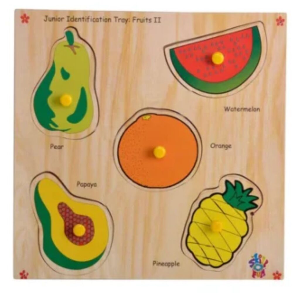 Age 2+ Skillofun Wooden Junior Identification Tray Fruits II with Knobs