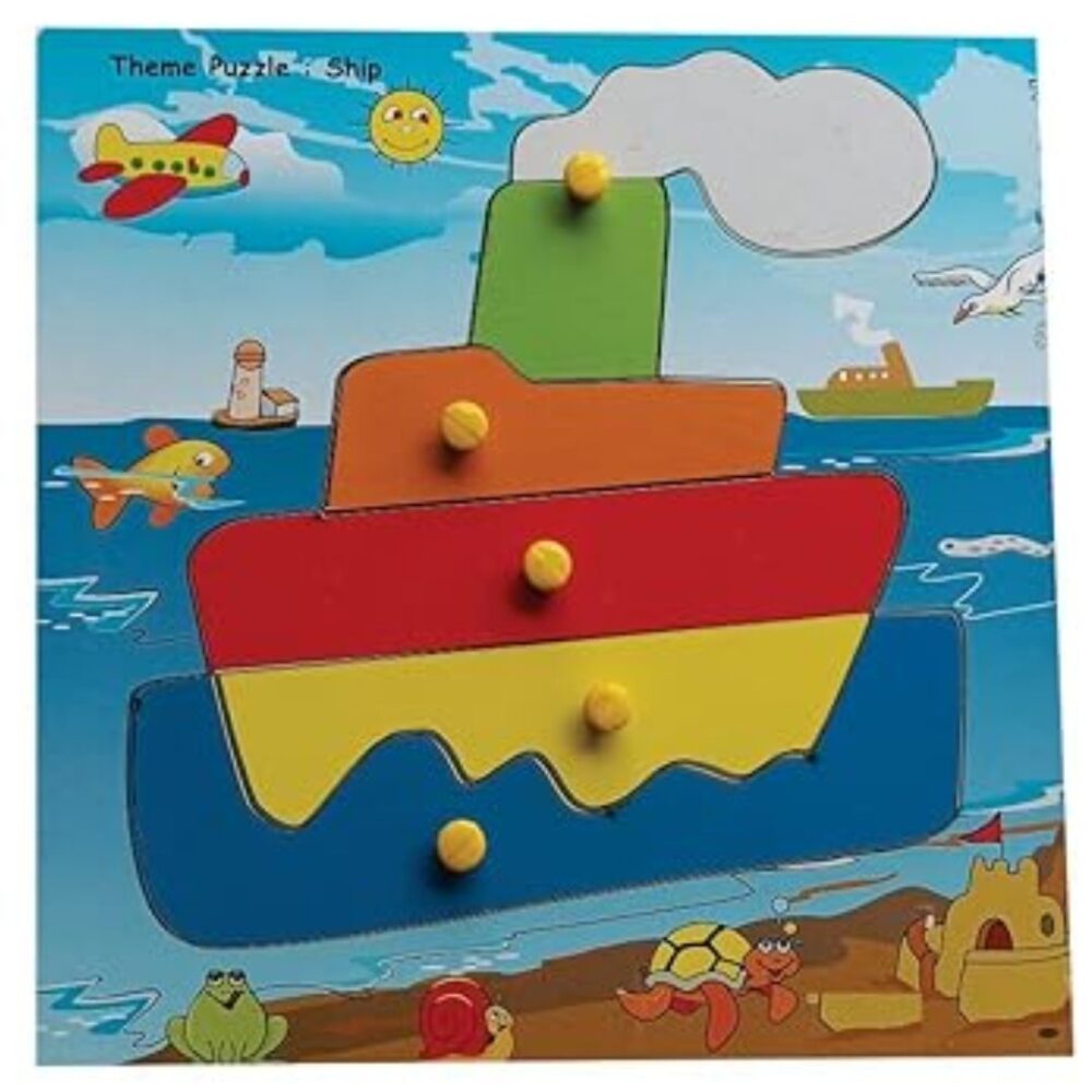 Age 2+ Skillofun Wooden Theme Puzzle Standard Ship Knobs