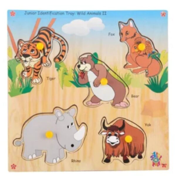 Age 2+ Skillofun Wooden Junior Identification Tray Wild Animals II with Knobs