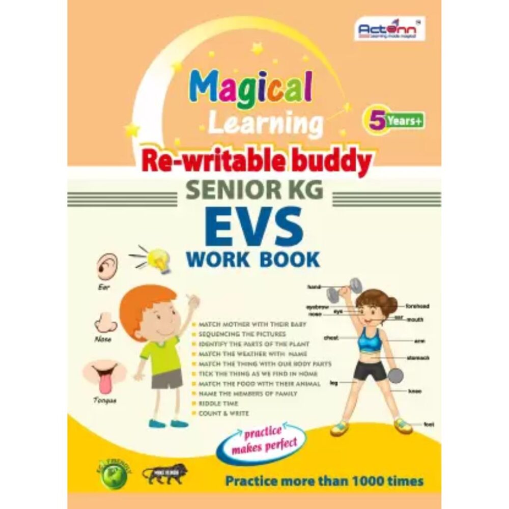 Age 3+ Actonn Re-Writable Buddy Sr. KG EVS Workbook