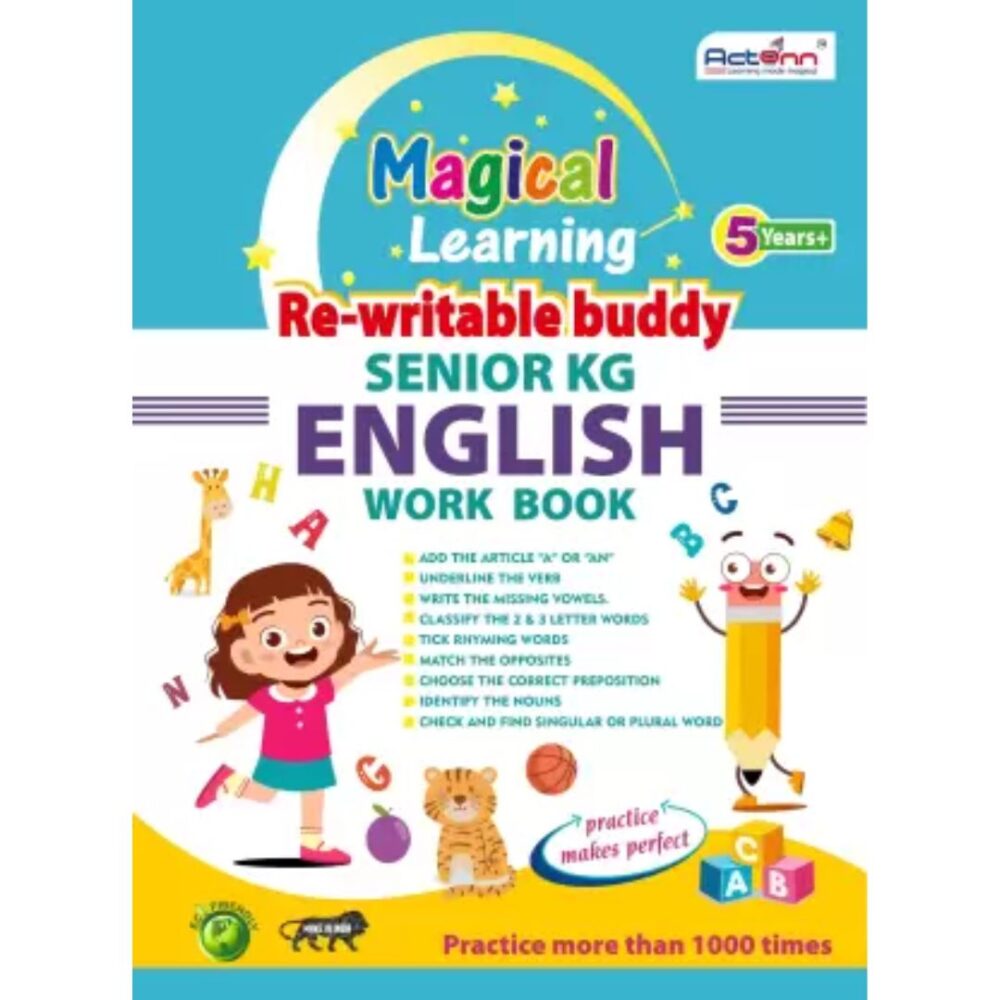 Age 4+ Actonn Re-Writable Buddy Sr. KG English Workbook