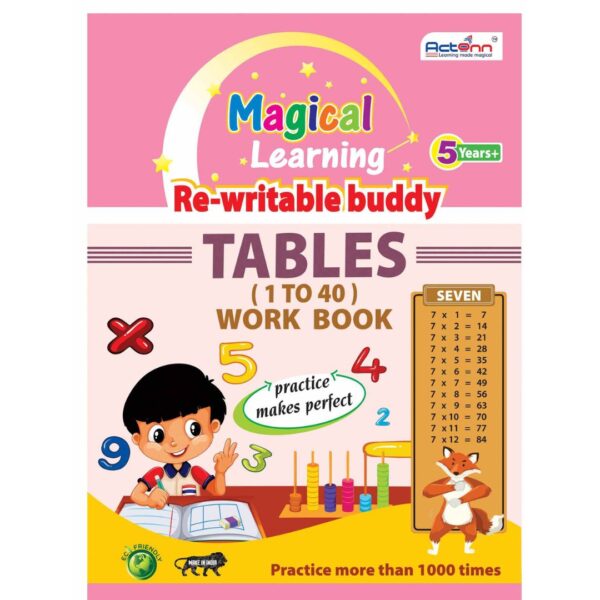 Age 4+ Actonn Re-Writable Buddy Tables Work Book (1 To 40)