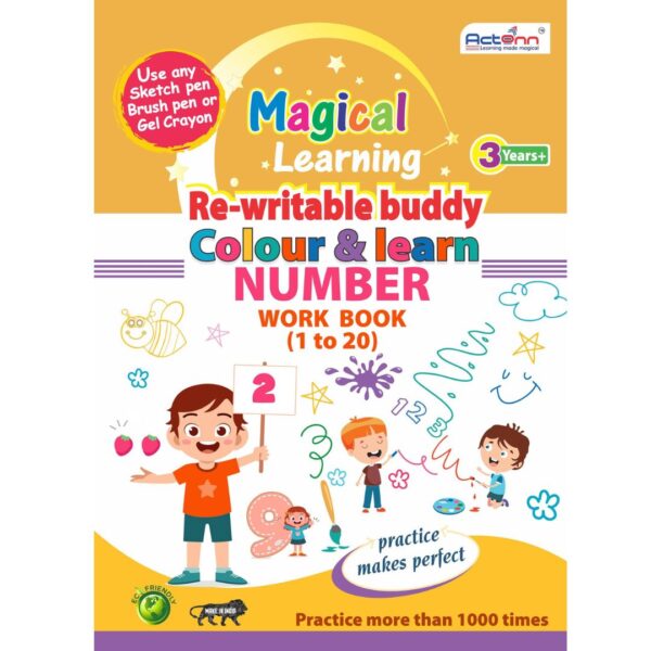 Age 3+ Actonn Re-Writable Buddy Colour & Learn Number Book