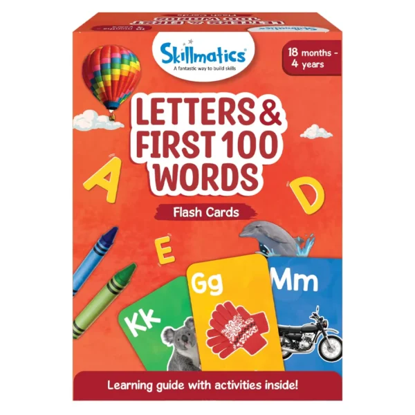 Skillmatics Thick Flash Cards for Toddlers - Letters & 100 Words