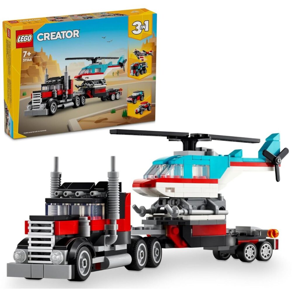 Age 7+ Lego 31146 Creator Flatbed Truck With Helicopter Toy