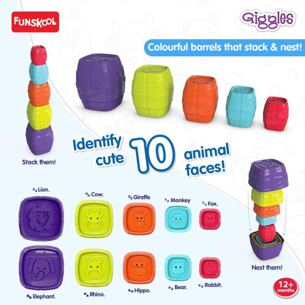 Age 1+ Giggles Safari Stack N Nest Barrels