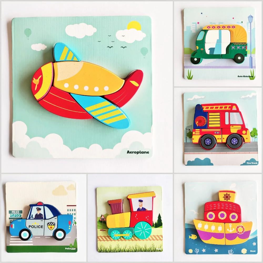 Age : 18 months+ Open Ended Toddler's First 6 in 1 Puzzle - Modes of Transport Vehicle - Image 6