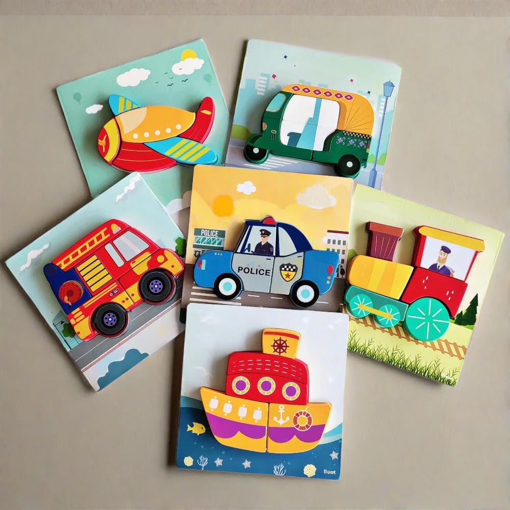 Age : 18 months+ Open Ended Toddler's First 6 in 1 Puzzle - Modes of Transport Vehicle - Image 5