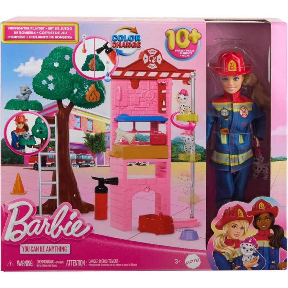 Barbie Firefighter Playset With Blonde Fashion Doll, Fire Station, 2 Pets & 10+ Accessories