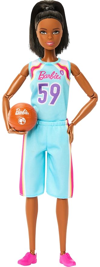 Barbie Made to Move Doll & Accessories, Brunette Basketball Player Wearing Removable Uniform with Ball, 22 Bendable Joints - Image 6