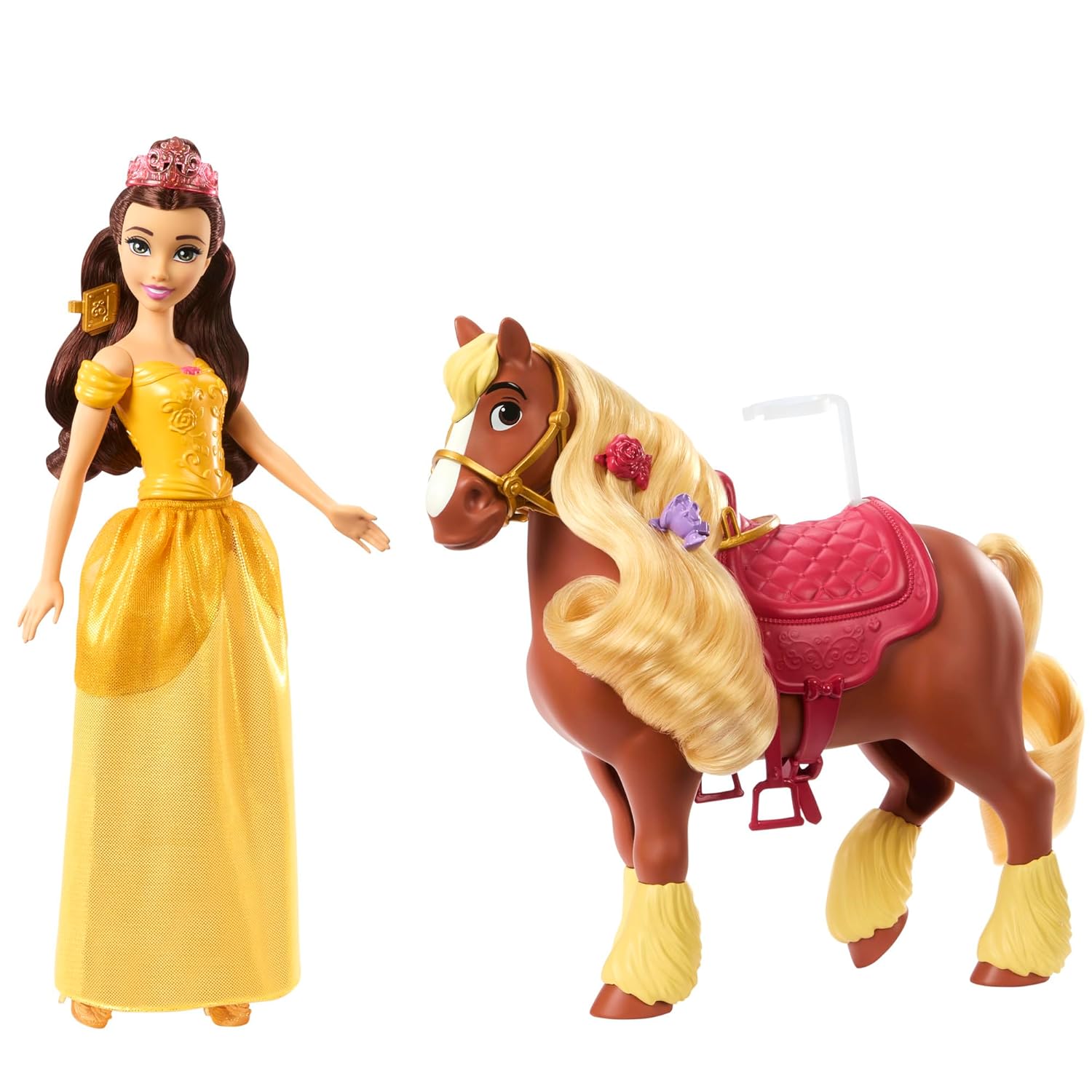 Disney Mattel Princess Toys, Belle Fashion Doll & Philippe Horse with Saddle, Brushable Mane & Tail & 4 Styling Accessories, Inspired by Movie - Image 6