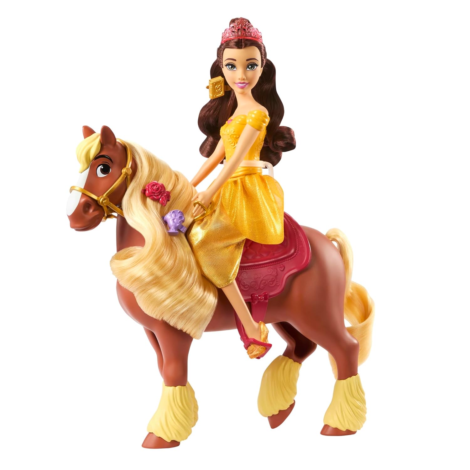 Disney Mattel Princess Toys, Belle Fashion Doll & Philippe Horse with Saddle, Brushable Mane & Tail & 4 Styling Accessories, Inspired by Movie - Image 4