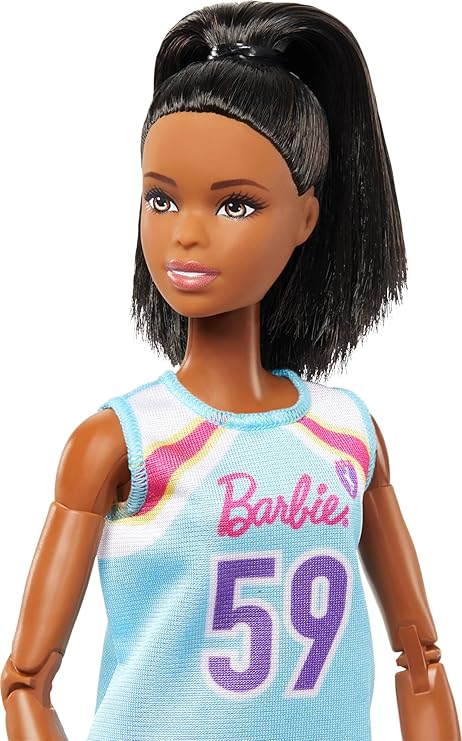 Barbie Made to Move Doll & Accessories, Brunette Basketball Player Wearing Removable Uniform with Ball, 22 Bendable Joints - Image 5