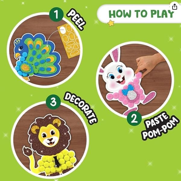 Age 5-10 Smartivity Pom Pom Magnet Craft Kit for Kids | Adorable Animals Themed - Image 8