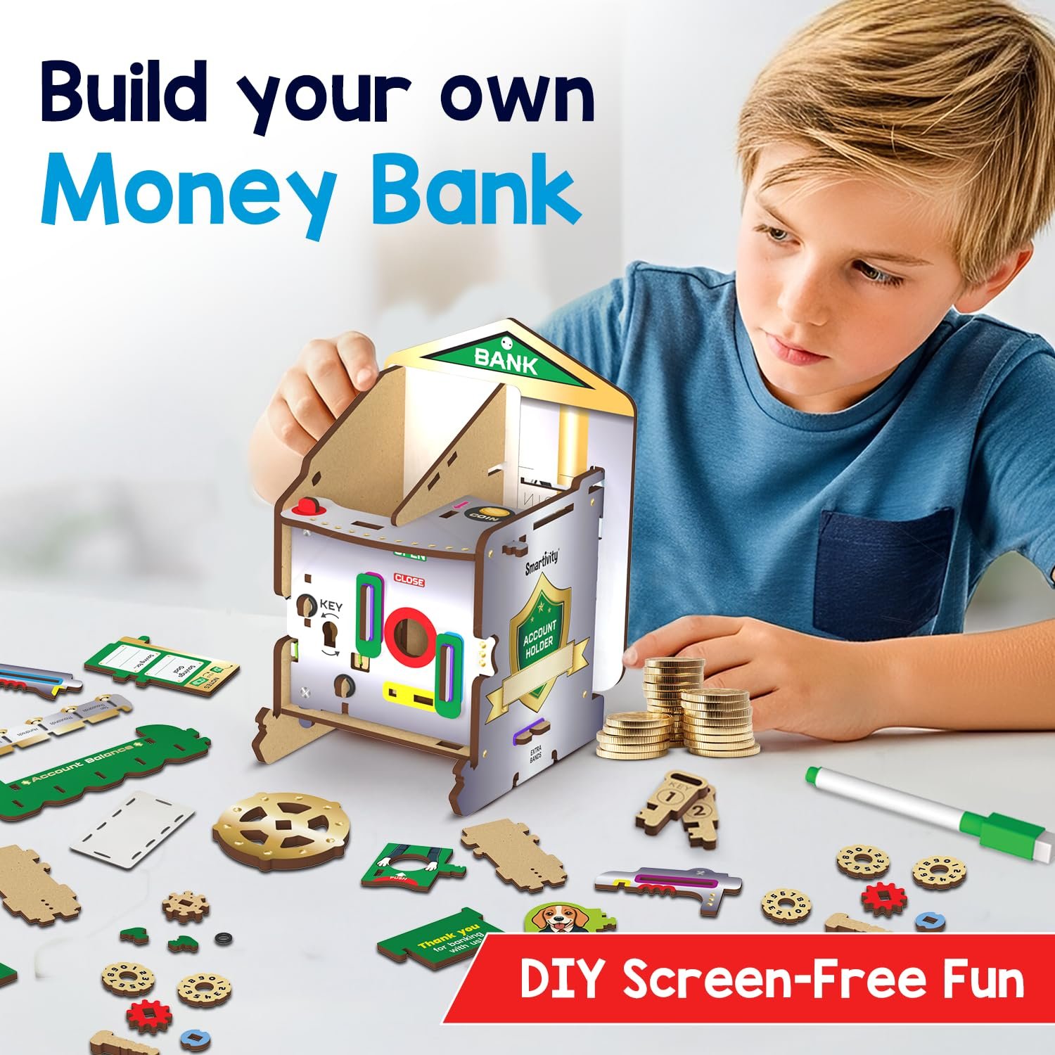 Age 6-12 Years Smartivity DIY Piggy/Money Bank for Kids | Smart Locking System with 2 Keys I Stores Notes & Coins - Image 4