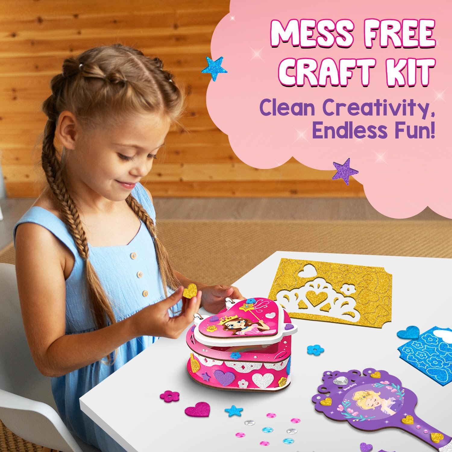 Age 4-8 Year Smartivity Little Princess Craft Box for Girls | DIY Art & Craft Kit to Make Jewellery Box, Mirror & Frame | Kids Craft Activity Set with Gems & Glitter - Image 5