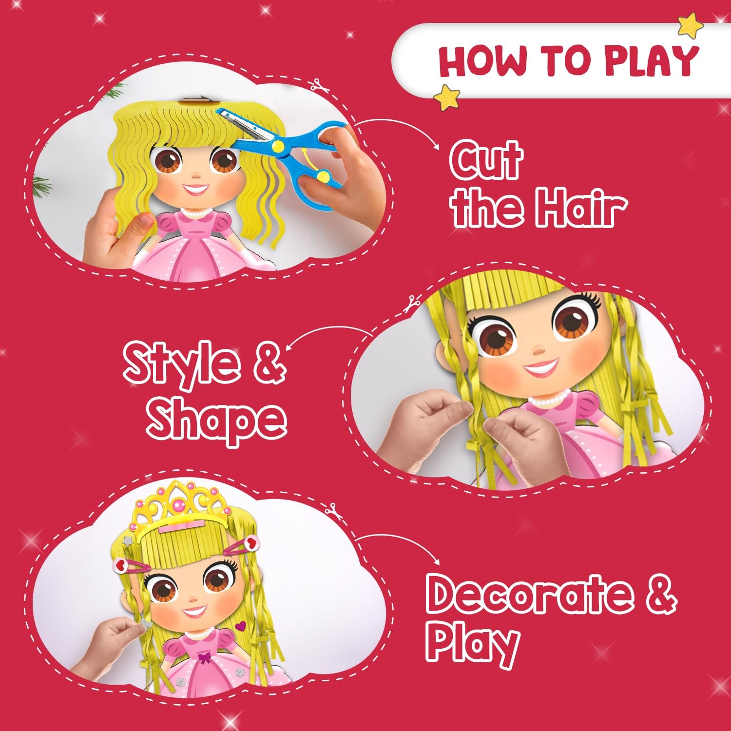 Smartivity Snip ‘N’ Style Hair Styling Craft Kit for Kids | DIY Scissor Skills & Creativity Activity Set | Includes Princess, Mermaid & Unicorn Figures - Image 6