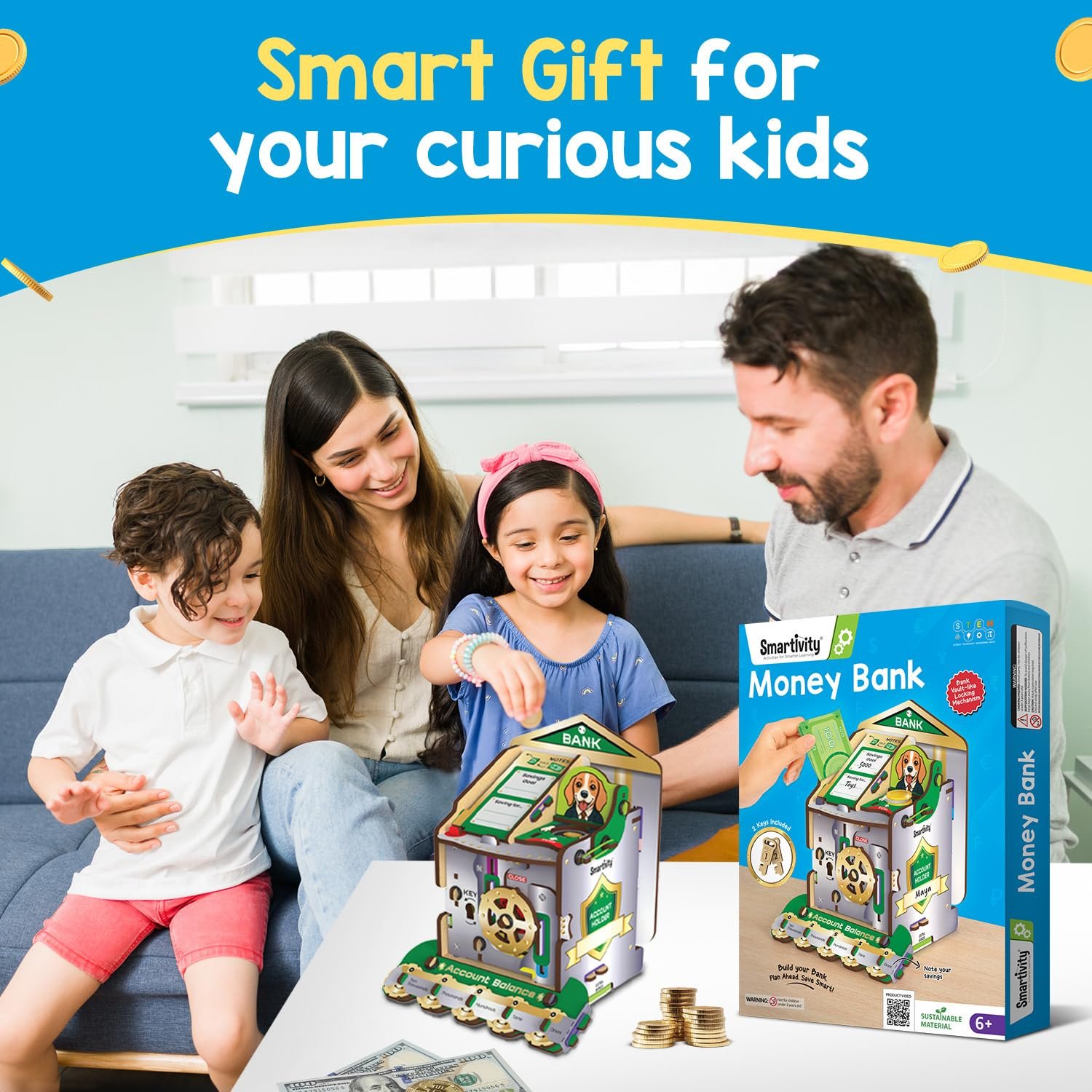 Age 6-12 Years Smartivity DIY Piggy/Money Bank for Kids | Smart Locking System with 2 Keys I Stores Notes & Coins - Image 3