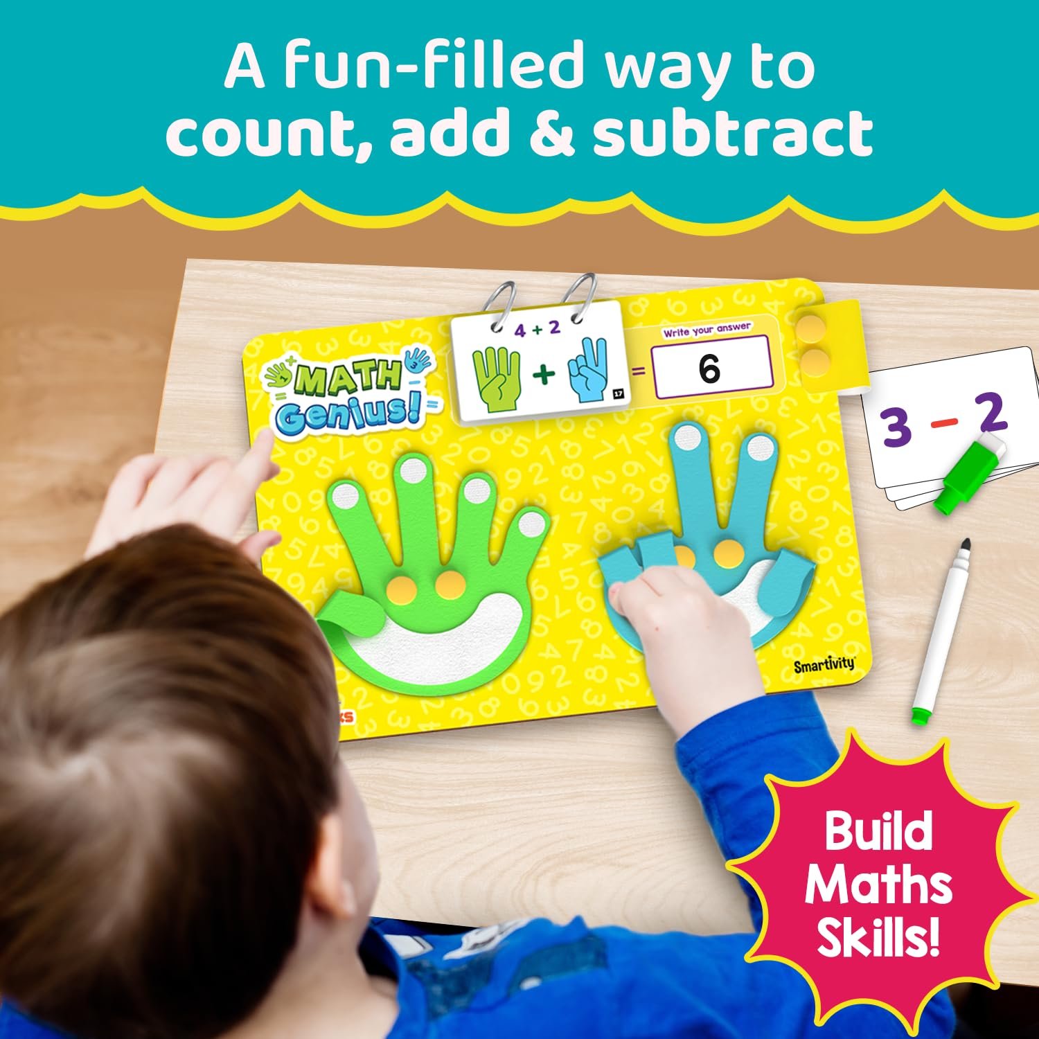 Age 3+ Years Smartivity Math Genius | Educational Toy for Kids | 40+ Challenges - Foldable Finger Counting Hands | Learn Counting, Numbers, Addition & Subtraction - Image 9