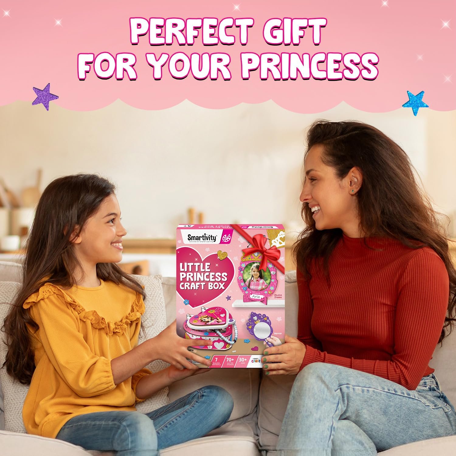 Age 4-8 Year Smartivity Little Princess Craft Box for Girls | DIY Art & Craft Kit to Make Jewellery Box, Mirror & Frame | Kids Craft Activity Set with Gems & Glitter - Image 3