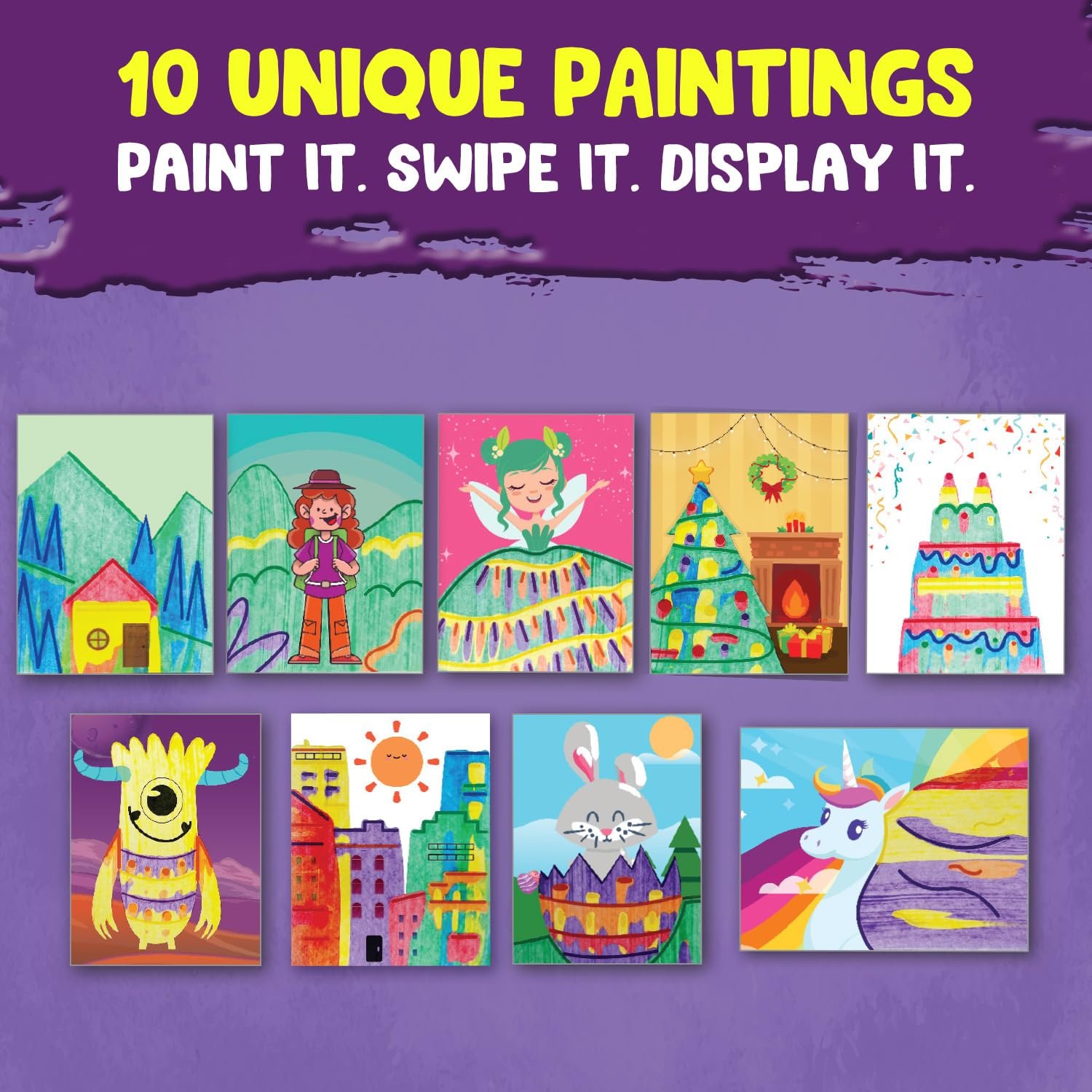 Age 4-8 Years Smartivity Squeegee Art Painting Kit for Kids- DIY Swipe & Swirl Canvas Painting Set - Make 10 Colorful Art Sheets - Image 3