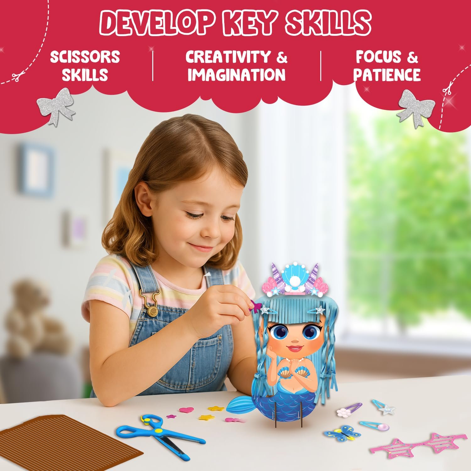 Smartivity Snip ‘N’ Style Hair Styling Craft Kit for Kids | DIY Scissor Skills & Creativity Activity Set | Includes Princess, Mermaid & Unicorn Figures - Image 4