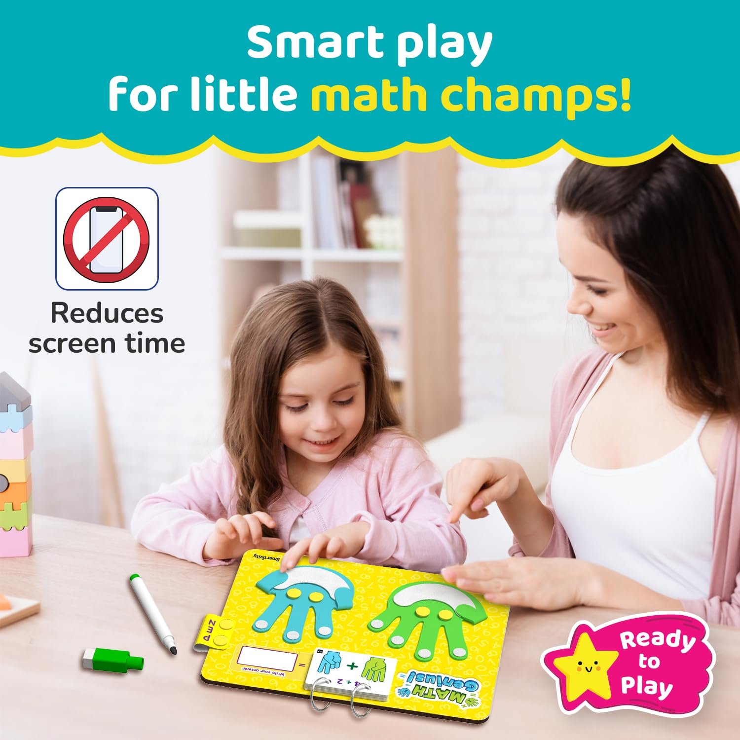 Age 3+ Years Smartivity Math Genius | Educational Toy for Kids | 40+ Challenges - Foldable Finger Counting Hands | Learn Counting, Numbers, Addition & Subtraction - Image 3