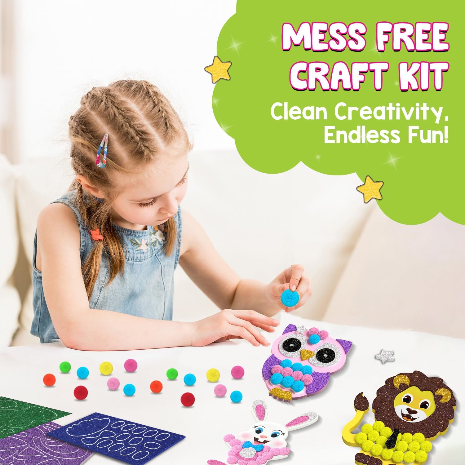 Age 5-10 Smartivity Pom Pom Magnet Craft Kit for Kids | Adorable Animals Themed - Image 7