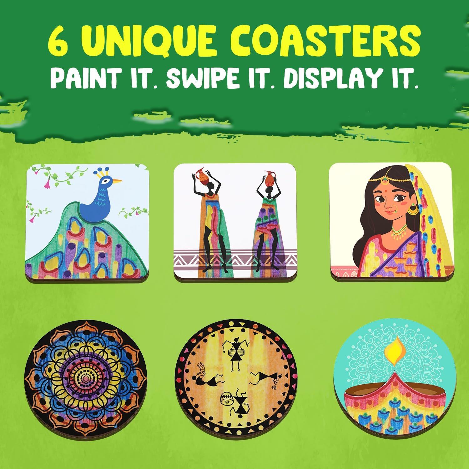 Age 4-8 Years Smartivity Squeegee Art Coaster Kit for Kids- DIY Paint Pouring & Swirl Art Craft Activity - Make 6 Colorful Coasters - Image 4