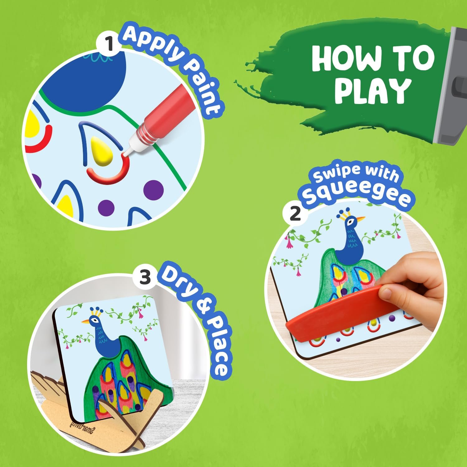 Age 4-8 Years Smartivity Squeegee Art Coaster Kit for Kids- DIY Paint Pouring & Swirl Art Craft Activity - Make 6 Colorful Coasters - Image 6