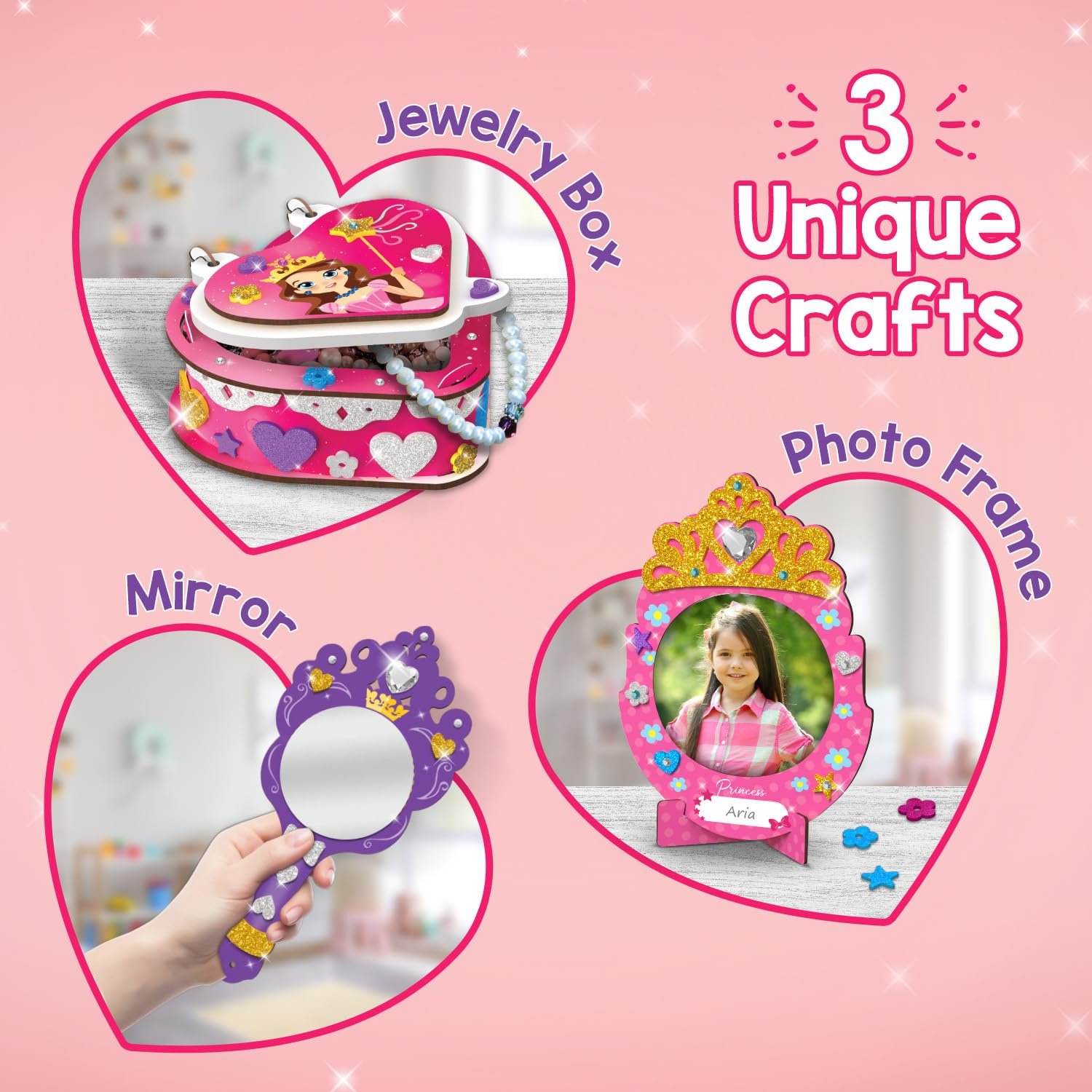 Age 4-8 Year Smartivity Little Princess Craft Box for Girls | DIY Art & Craft Kit to Make Jewellery Box, Mirror & Frame | Kids Craft Activity Set with Gems & Glitter - Image 6