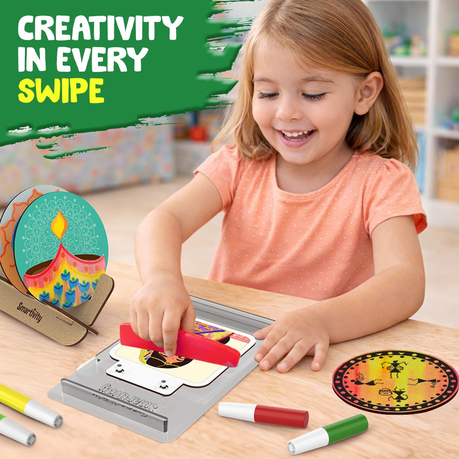 Age 4-8 Years Smartivity Squeegee Art Coaster Kit for Kids- DIY Paint Pouring & Swirl Art Craft Activity - Make 6 Colorful Coasters - Image 5