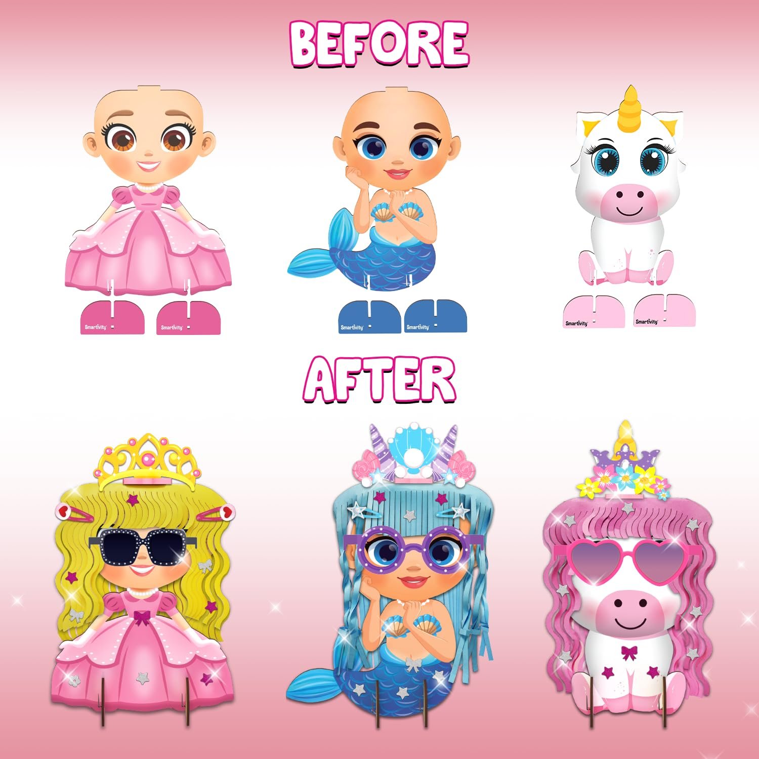 Smartivity Snip ‘N’ Style Hair Styling Craft Kit for Kids | DIY Scissor Skills & Creativity Activity Set | Includes Princess, Mermaid & Unicorn Figures - Image 3
