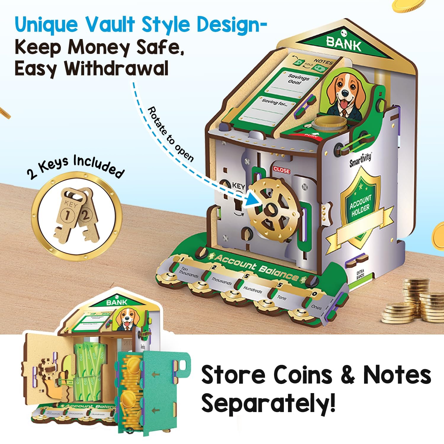 Age 6-12 Years Smartivity DIY Piggy/Money Bank for Kids | Smart Locking System with 2 Keys I Stores Notes & Coins - Image 5