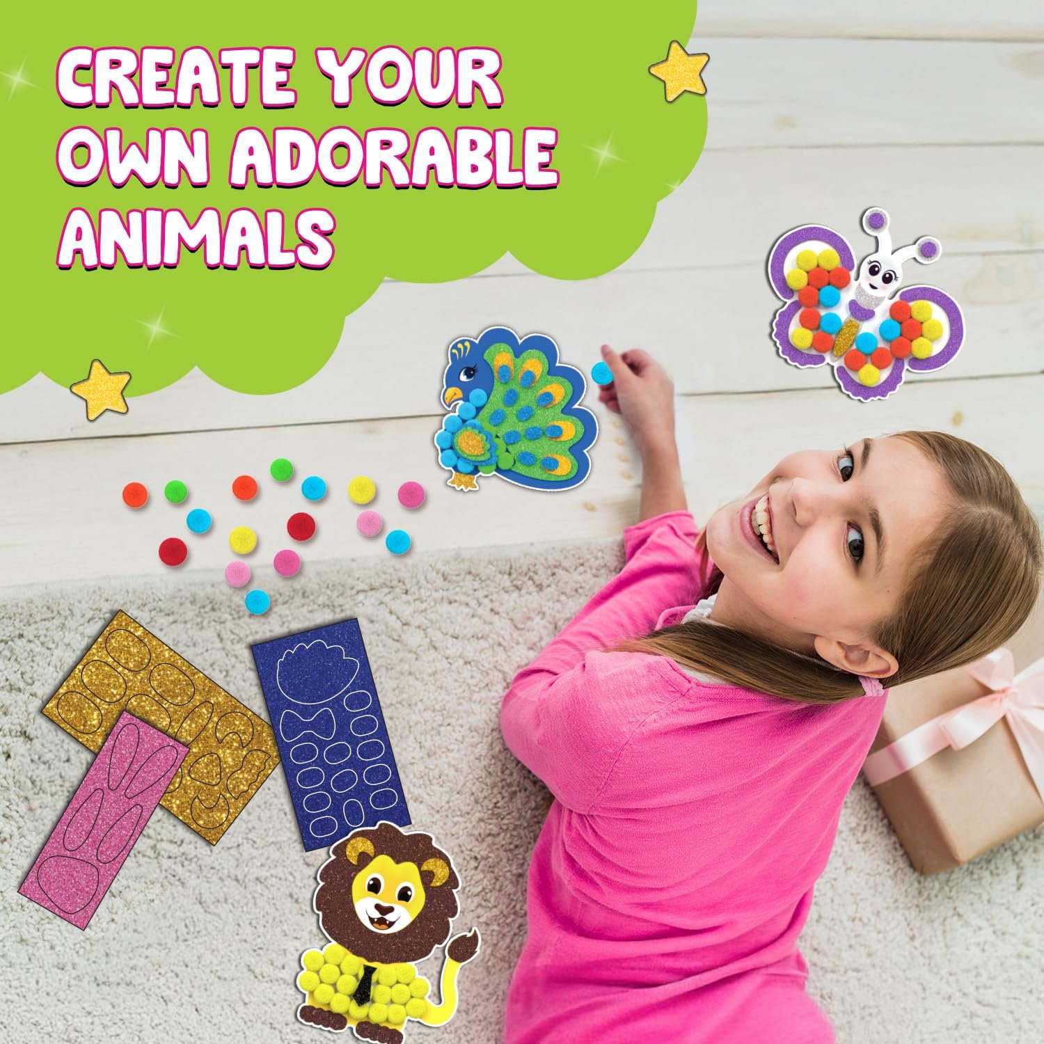 Age 5-10 Smartivity Pom Pom Magnet Craft Kit for Kids | Adorable Animals Themed - Image 5