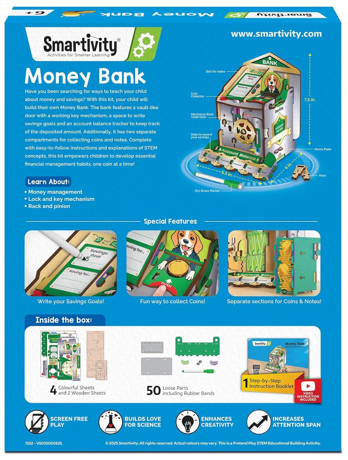 Alternative view of Age 6-12 Years Smartivity DIY Piggy/Money Bank for Kids | Smart Locking System with 2 Keys I Stores Notes & Coins