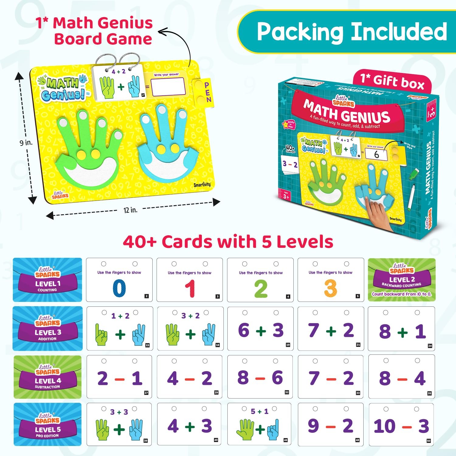 Age 3+ Years Smartivity Math Genius | Educational Toy for Kids | 40+ Challenges - Foldable Finger Counting Hands | Learn Counting, Numbers, Addition & Subtraction - Image 6