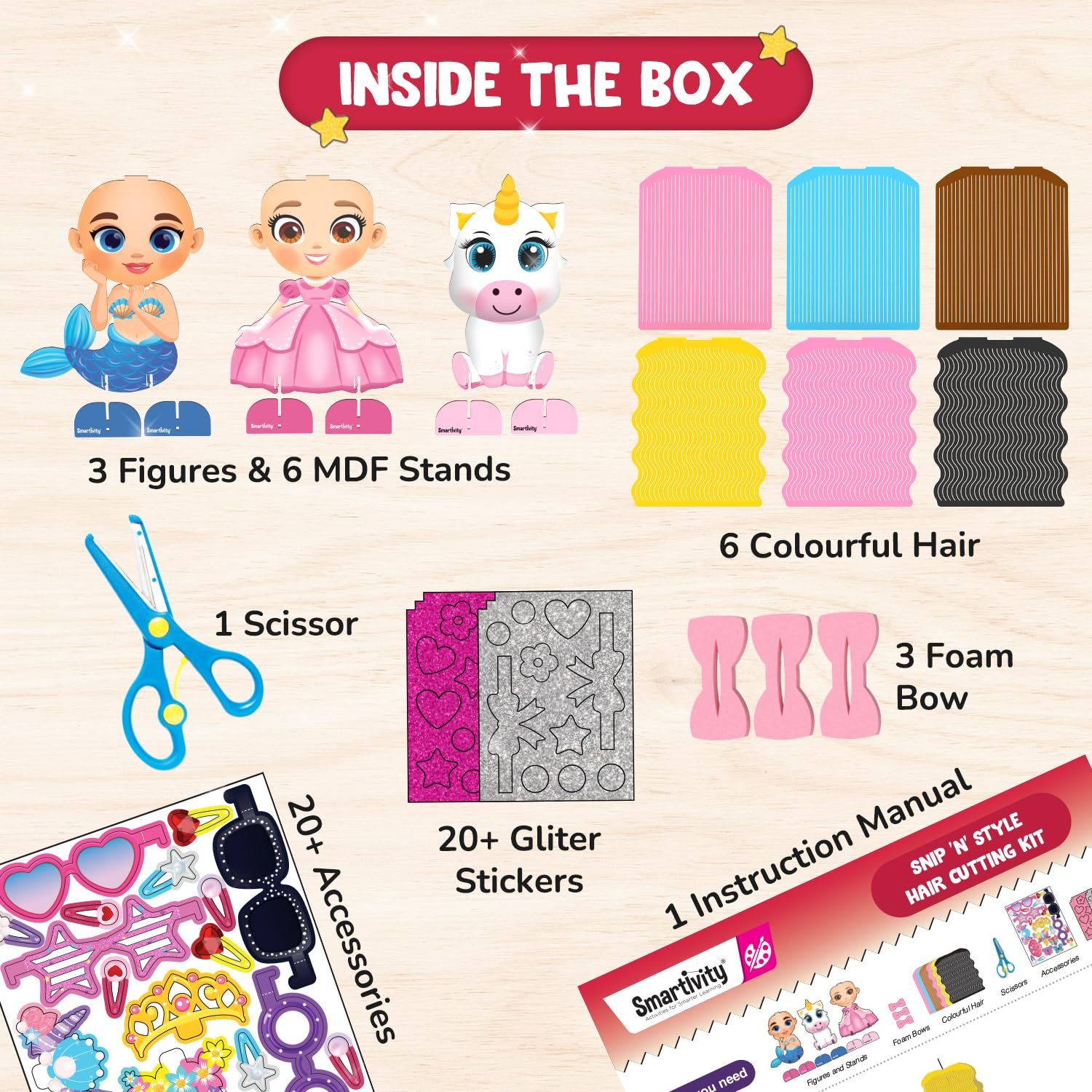 Smartivity Snip ‘N’ Style Hair Styling Craft Kit for Kids | DIY Scissor Skills & Creativity Activity Set | Includes Princess, Mermaid & Unicorn Figures - Image 7