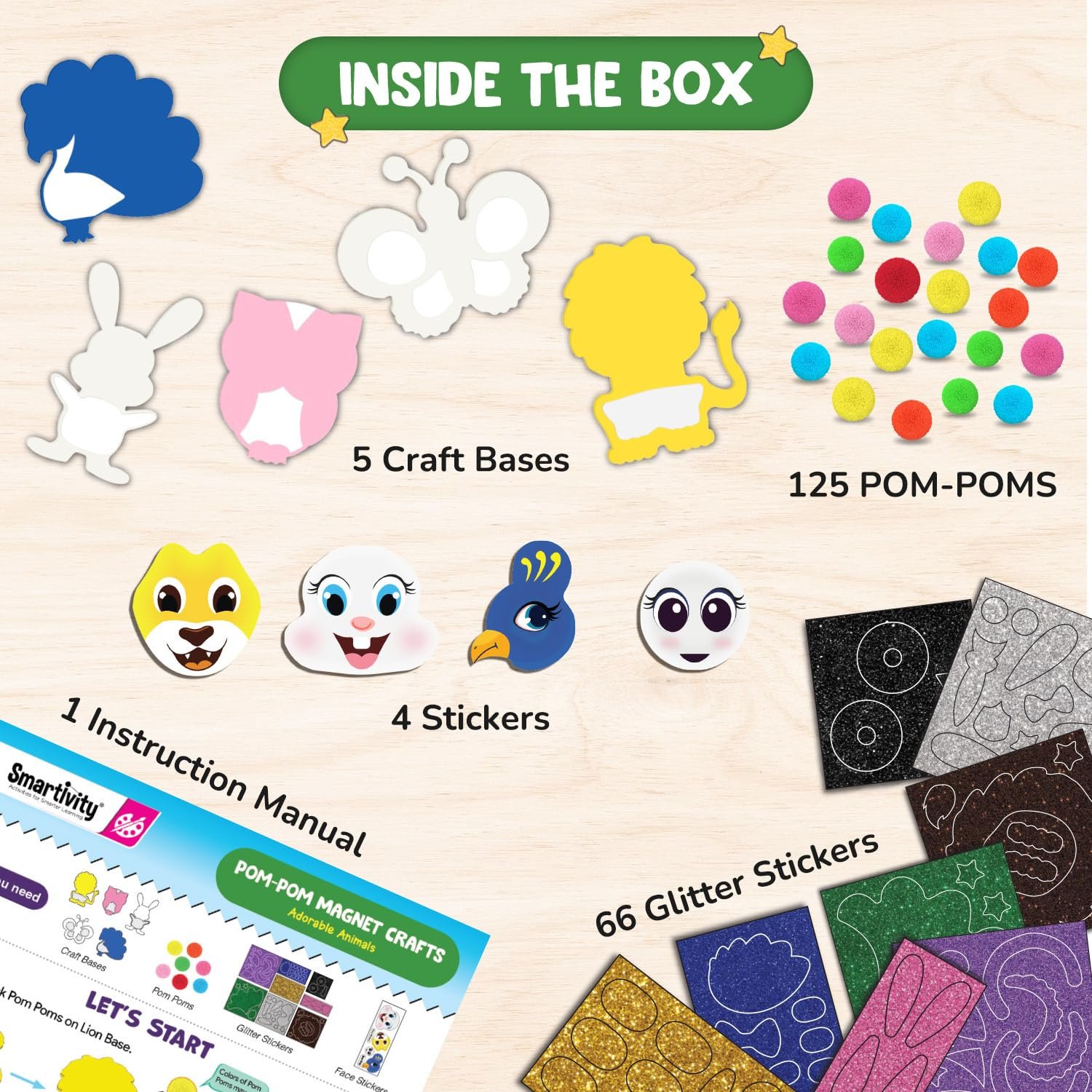 Age 5-10 Smartivity Pom Pom Magnet Craft Kit for Kids | Adorable Animals Themed - Image 9