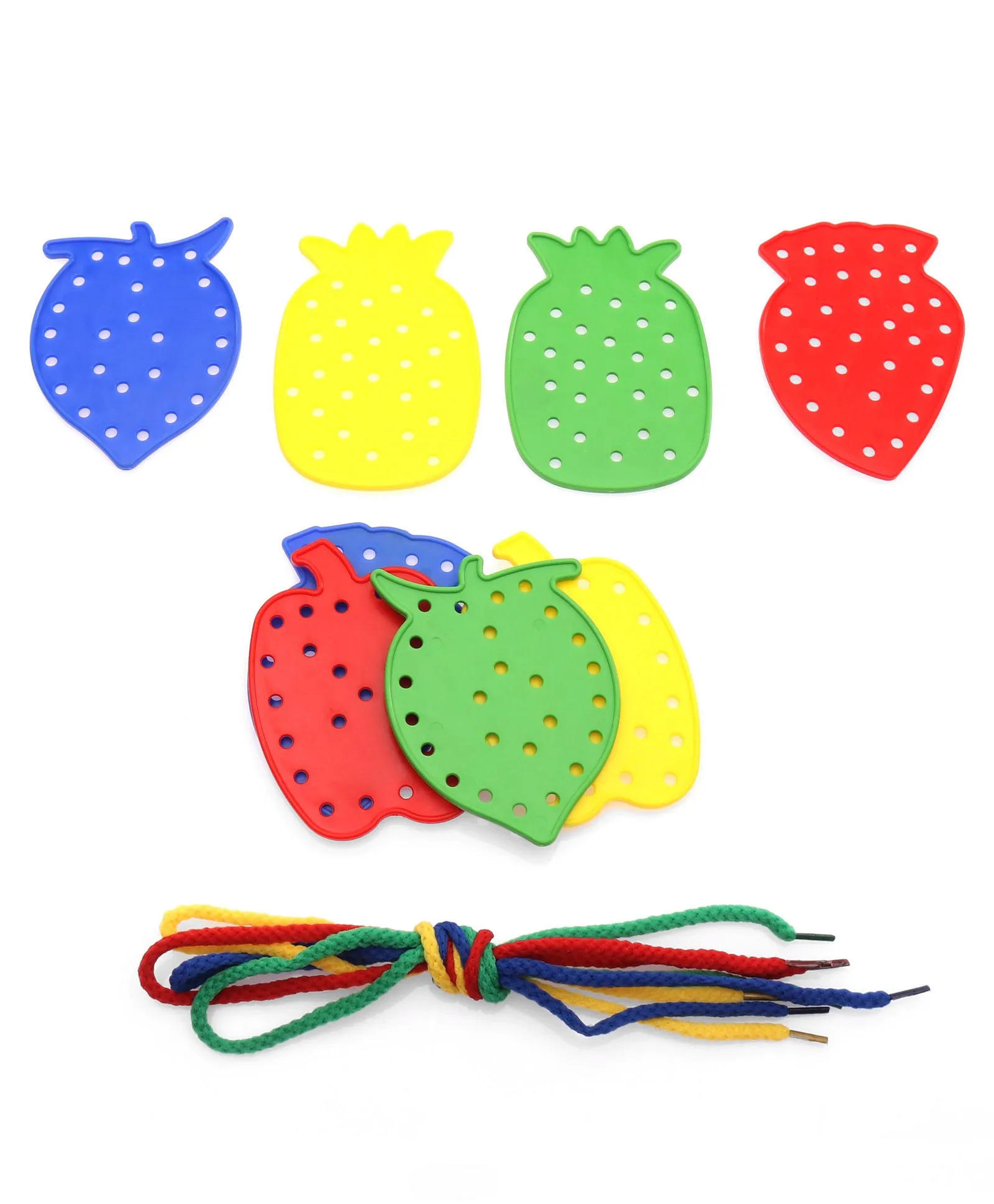 Little Fingers Colorful Fruit-Shaped Lacing Cards Set – Fruits N Threads Fine Motor Skill Toy for Toddlers & Preschool Kids (12-Pieces) - Image 3