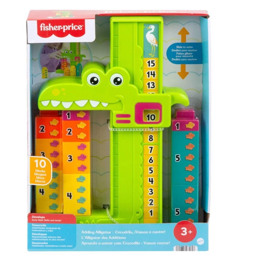 Age : 3 Years+ Fisher-Price Preschool Learning Toy Adding Alligator Counting Activity with 10 Stacking Blocks