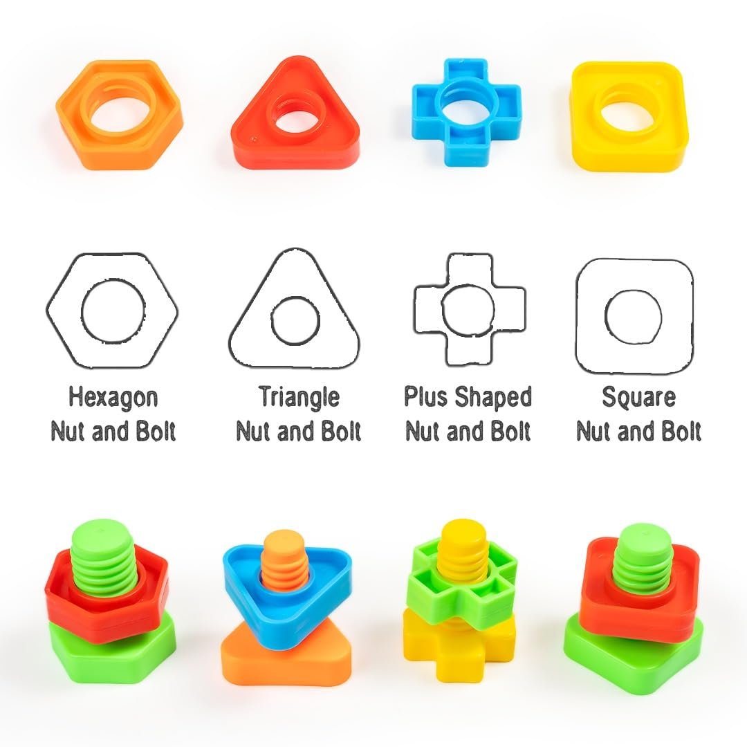RATNA'S Nuts-N-Bolts Plastic Screwing & Unscrewing Interlocking Different Shapes with Attractive Colors Learning & Educational Preschool Toys - Image 4
