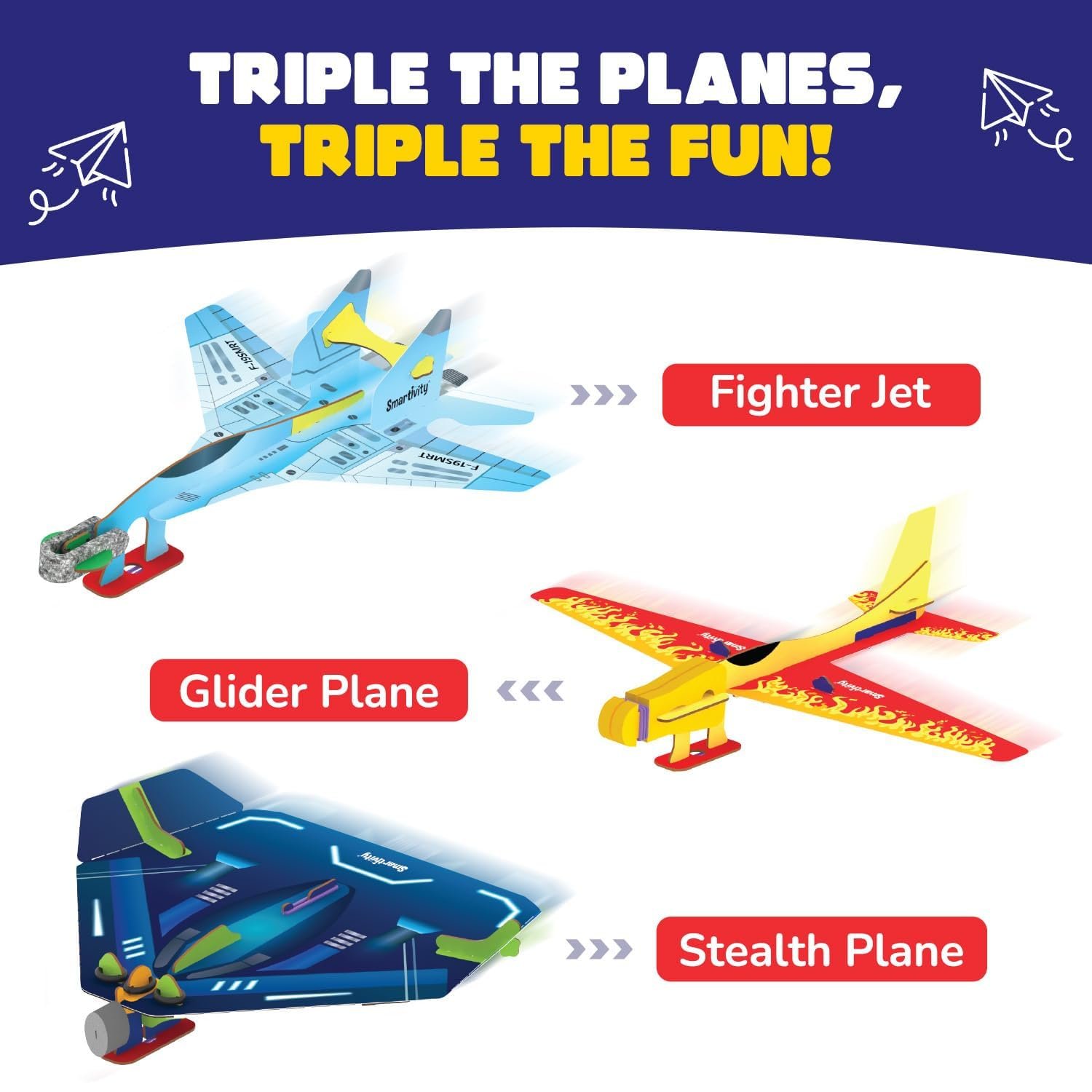 Smartivity 3in1 Airplanes Launcher Toy for Kids 6-12 | Build & Launch 3 Planes – Fighter Jet, Glider, Stealth - Image 6