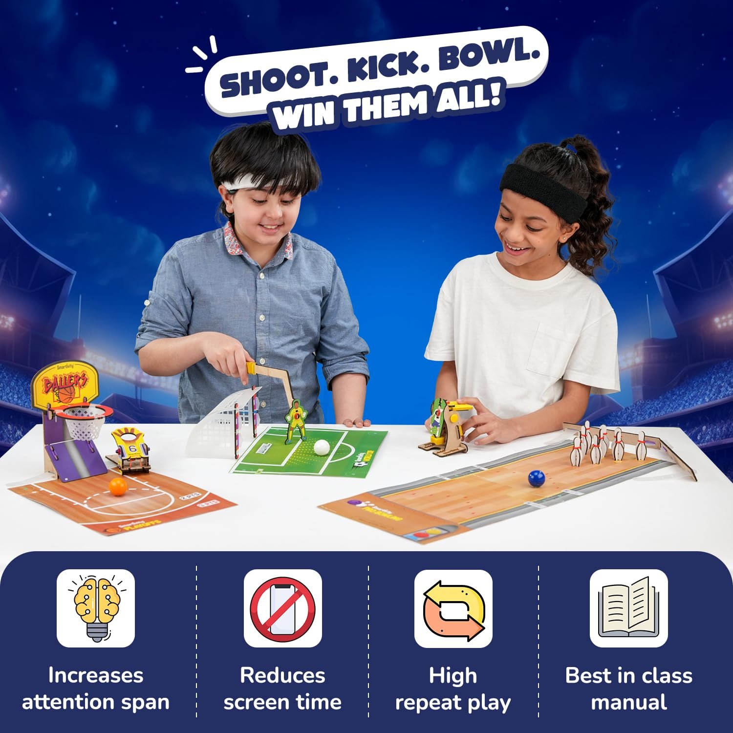 Smartivity Multi Sports Kit for Kids 6-12 Year I Basketball, Football & Bowling | DIY Science Toy for KidsI STEM Wooden Construction Game - Image 8