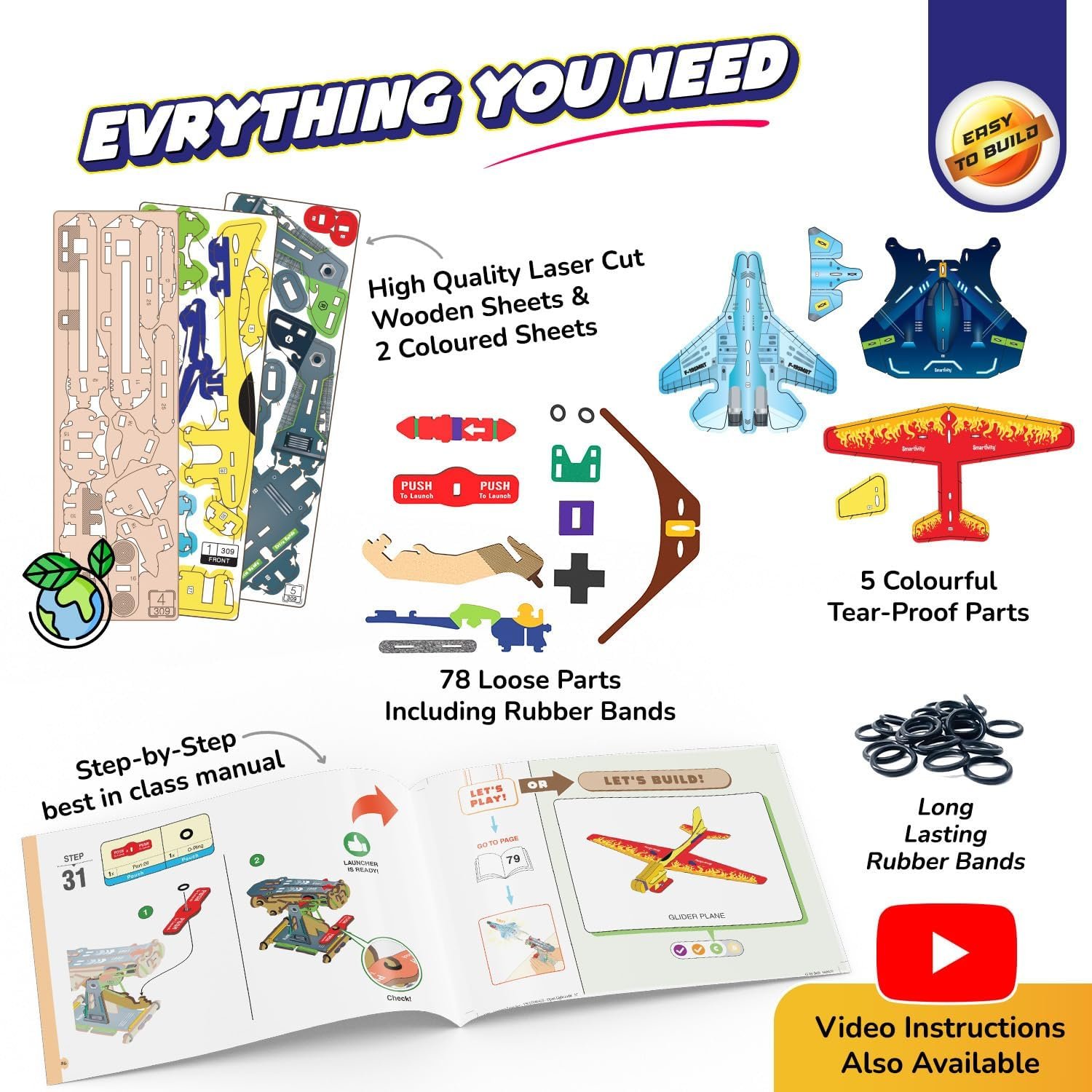 Smartivity 3in1 Airplanes Launcher Toy for Kids 6-12 | Build & Launch 3 Planes – Fighter Jet, Glider, Stealth - Image 4