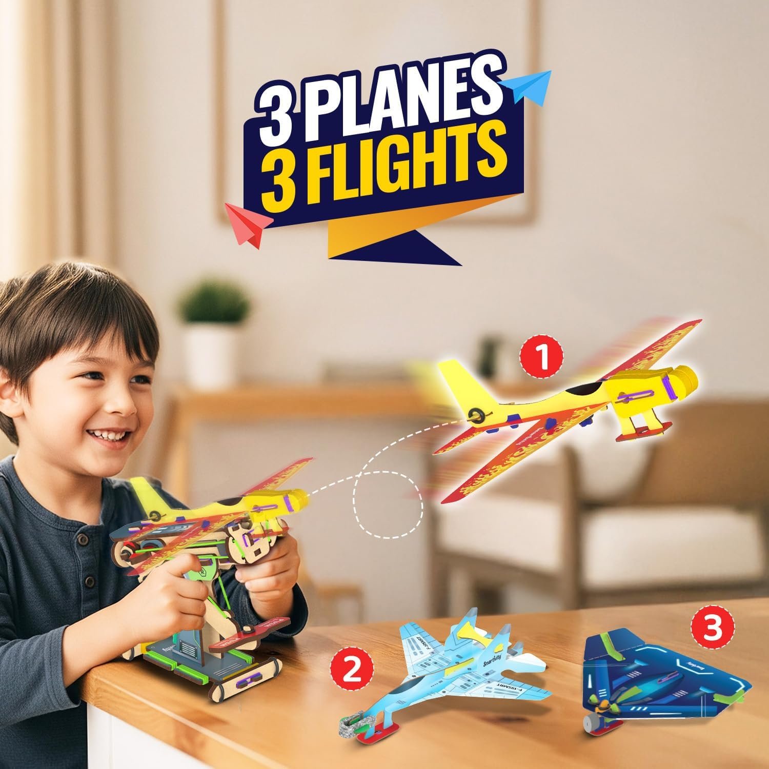 Smartivity 3in1 Airplanes Launcher Toy for Kids 6-12 | Build & Launch 3 Planes – Fighter Jet, Glider, Stealth - Image 7