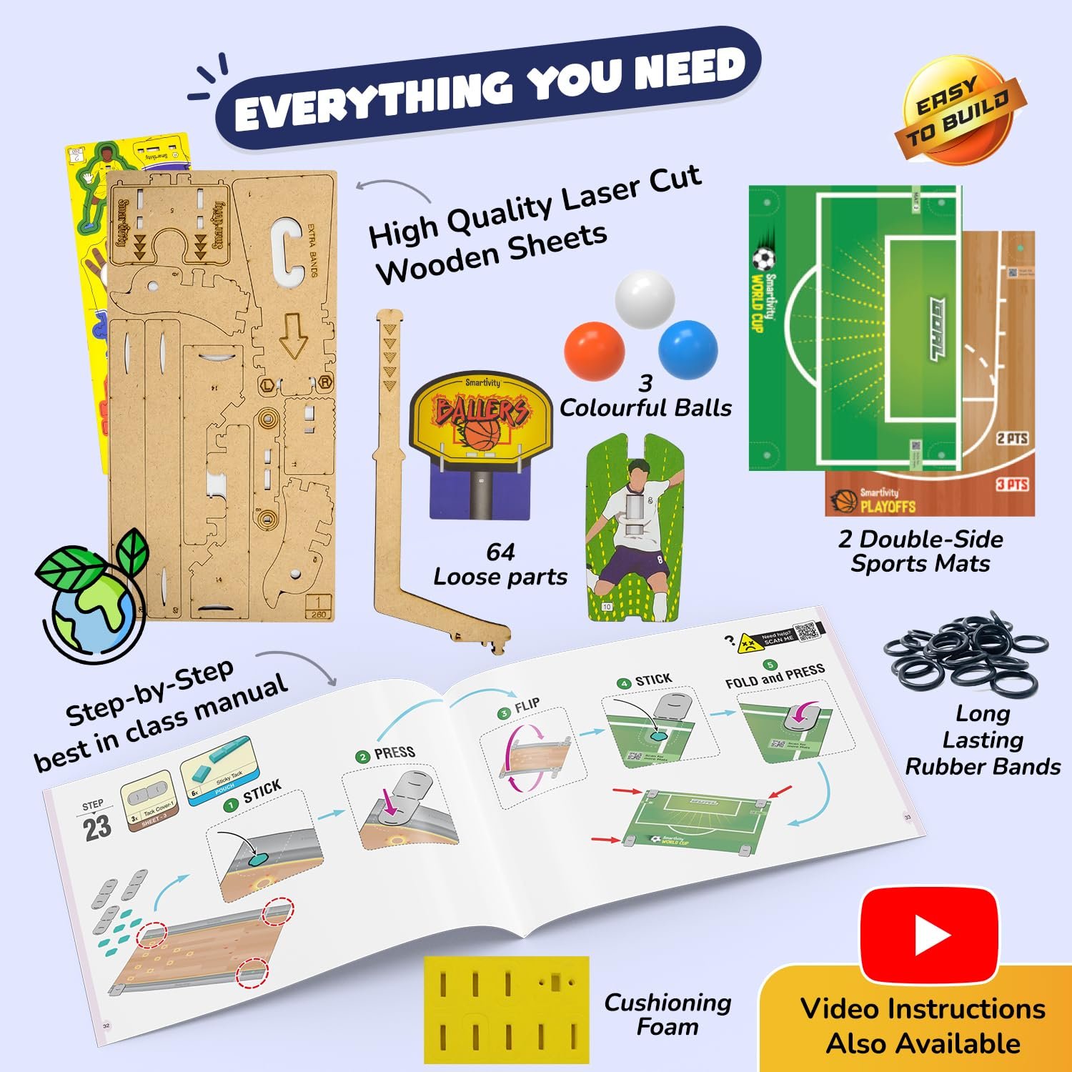 Smartivity Multi Sports Kit for Kids 6-12 Year I Basketball, Football & Bowling | DIY Science Toy for KidsI STEM Wooden Construction Game - Image 4