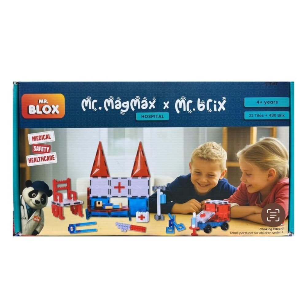 Ages 4+ Mr. Magmax X Mr. Brix Hospital Building Blocks Set, Multi Colour, ABS Plastic, 502 Pieces, Pixel Art Puzzle