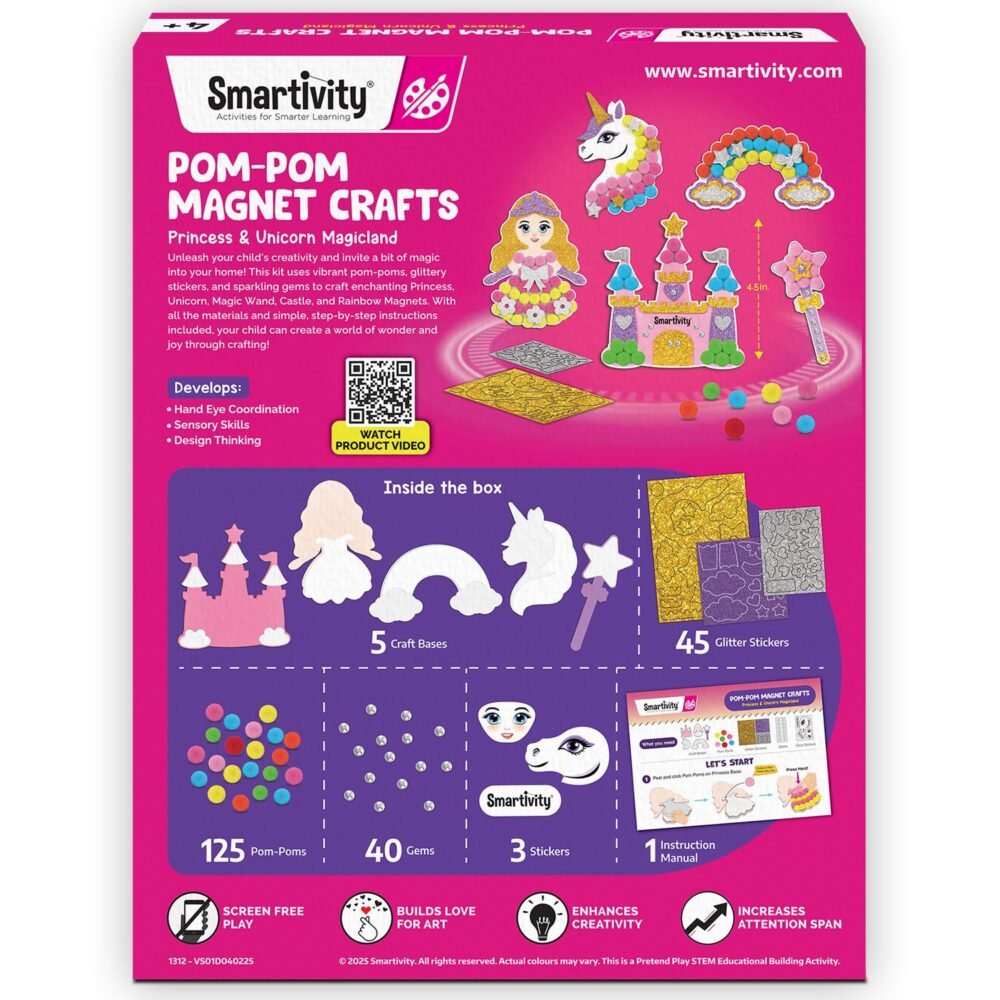 Alternative view of Age 4-10 Smartivity Pom Pom Magnet Craft Kit | Princess and Unicorn Themed